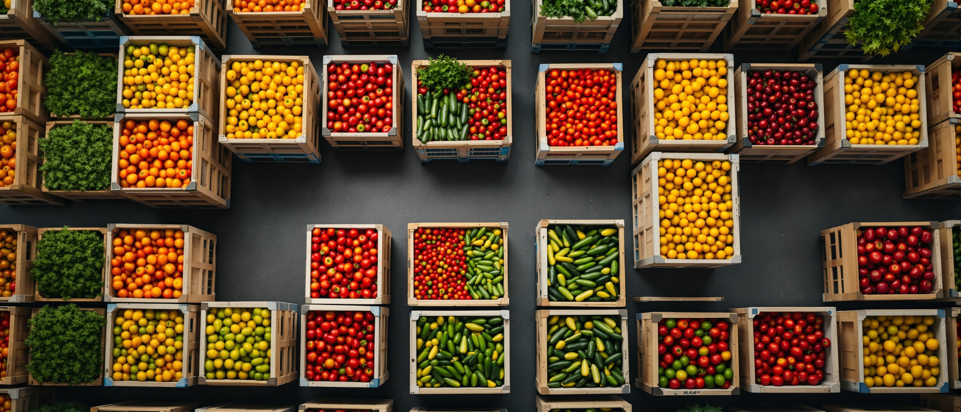 Cámara frigorífica con palés de productos frescos